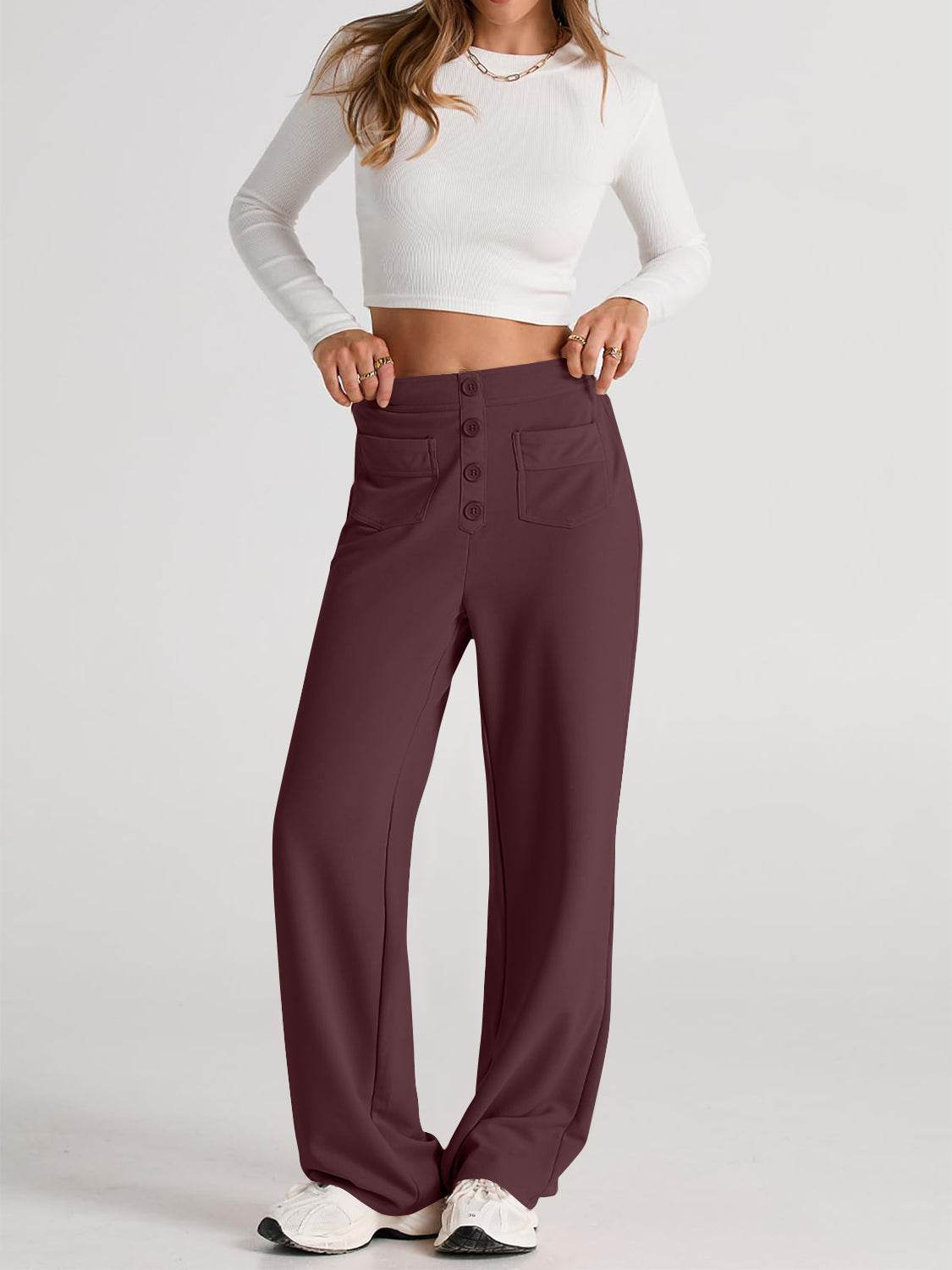 High Waist Wide Leg Pants - Delanoir