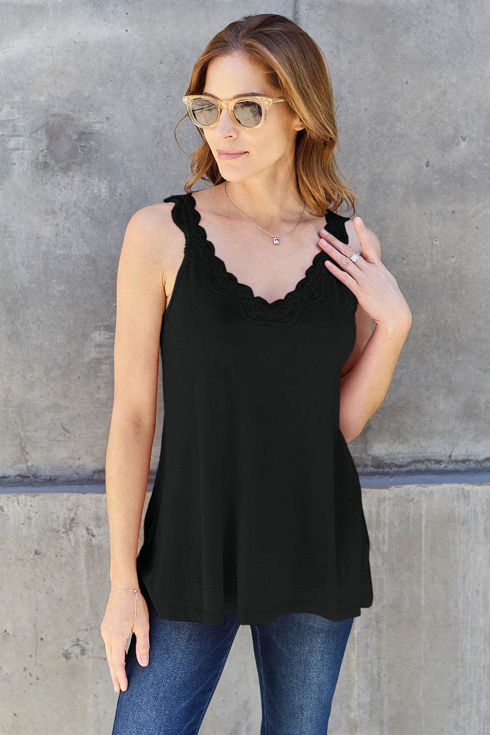Basic Bae Full Size Lace Detail V-Neck Cutout Cami - Delanoir
