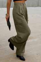 Ruched Wide Leg Pants with Pockets - Delanoir