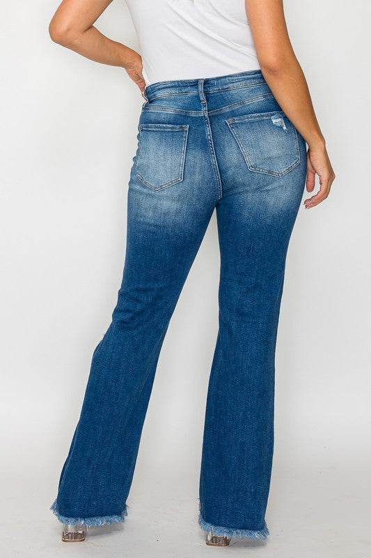 bytos Full Size Raw Hem Distressed High Rise Bootcut Jeans - Delanoir