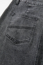 Raw Hem Midi Denim Skirt with Pockets - Delanoir