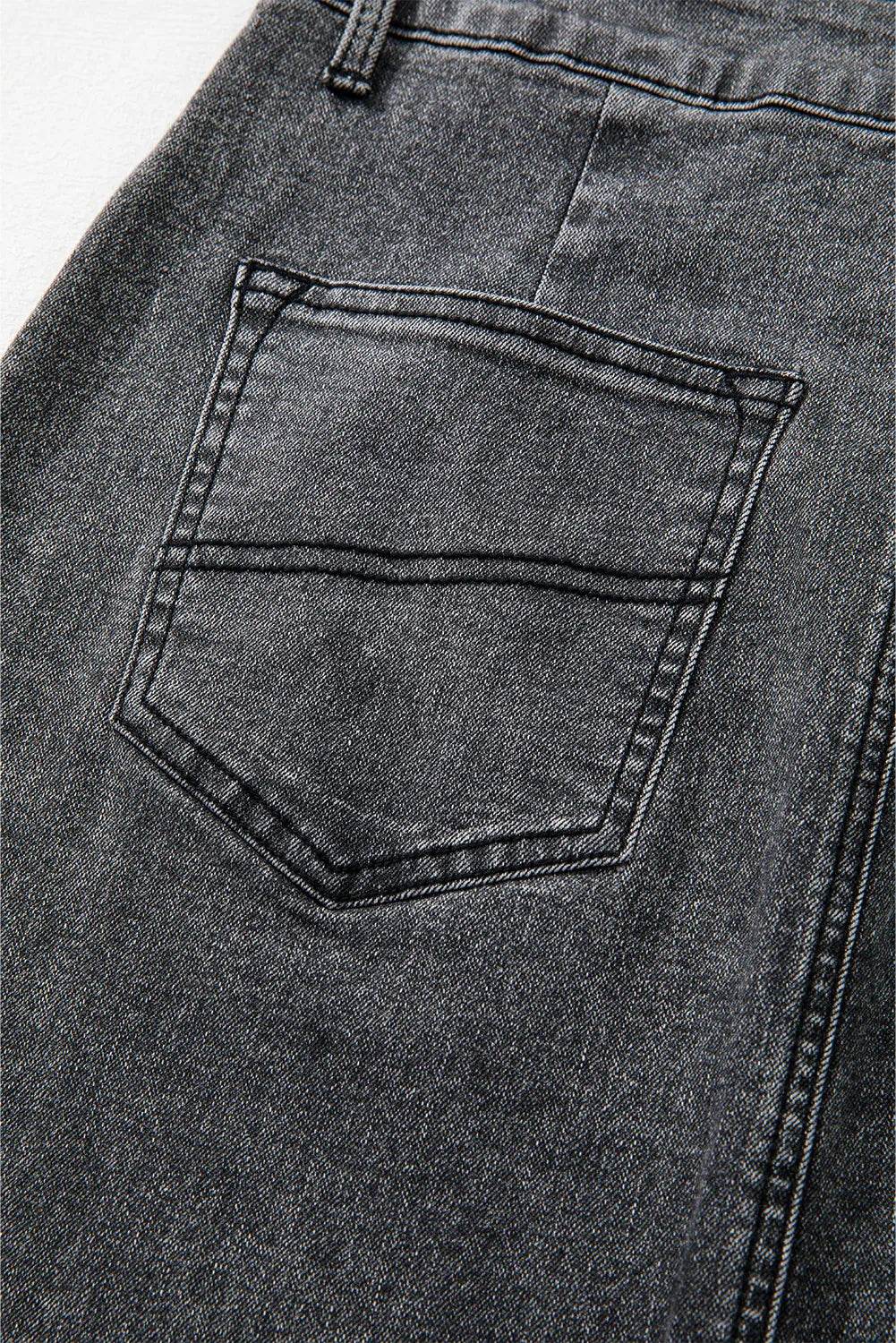 Raw Hem Midi Denim Skirt with Pockets - Delanoir