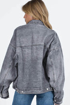 Collared Neck Button Up Denim Jacket - Delanoir