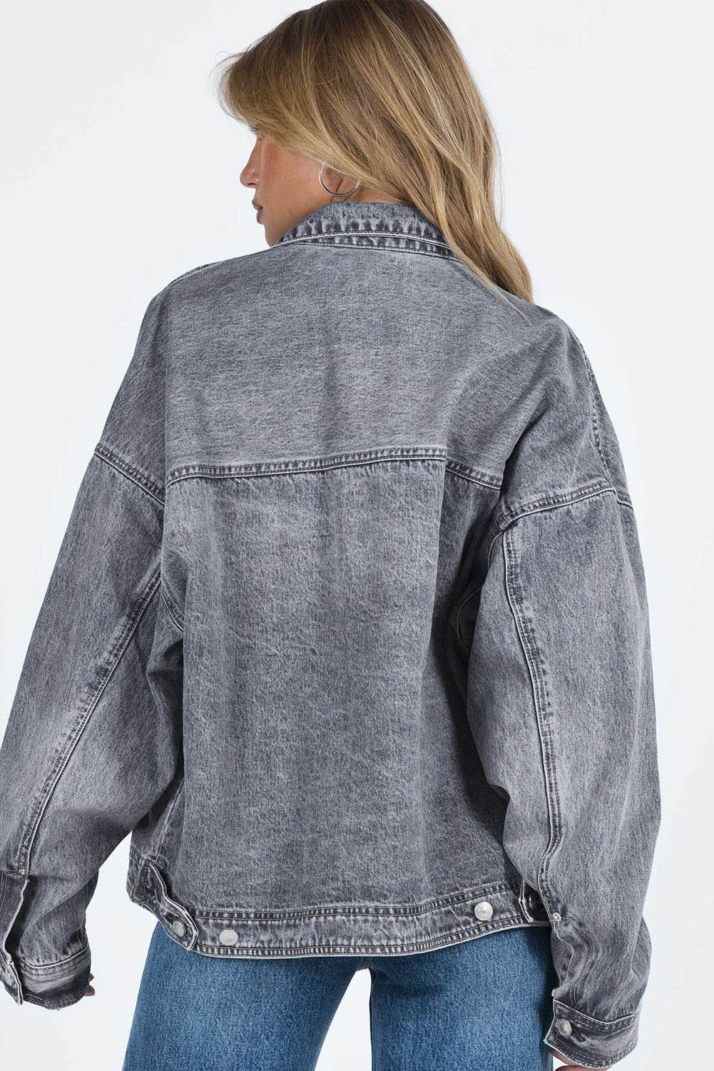 Collared Neck Button Up Denim Jacket - Delanoir