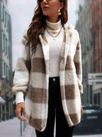 Plaid Long Sleeve Hooded Coat - Delanoir