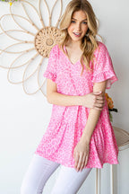 Heimish Full Size Leopard Ruffle Trim Short Sleeve Top - Delanoir