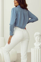 Button Up Long Sleeve Denim Top - Delanoir