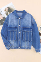 Collared Neck Button Up Denim Jacket - Delanoir