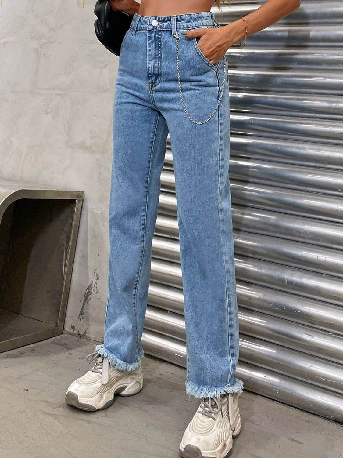 Raw Hem Jeans with Pockets - Delanoir