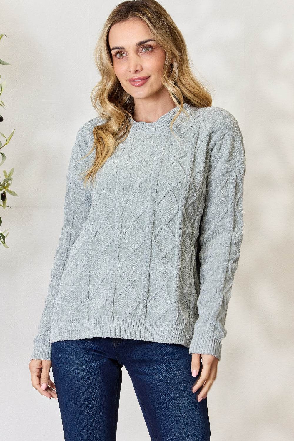 BiBi Cable Knit Round Neck Sweater - Delanoir