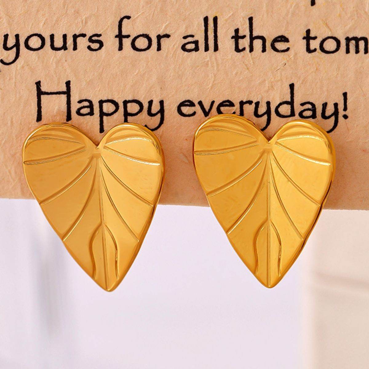 Stainless Steel Heart Leaf Stud Earring - Delanoir