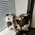 Cow Print Furry Tote Bag - Delanoir