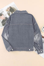 Collared Neck Button Up Denim Jacket - Delanoir