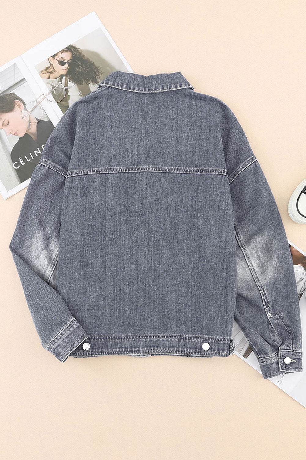 Collared Neck Button Up Denim Jacket - Delanoir