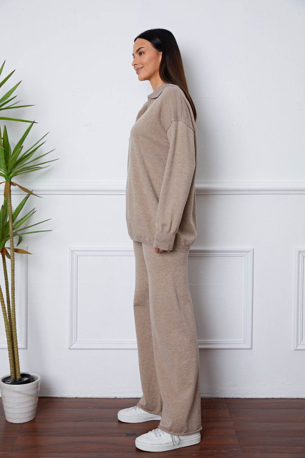 Dropped Shoulder Sweater and Long Pants Set - Delanoir