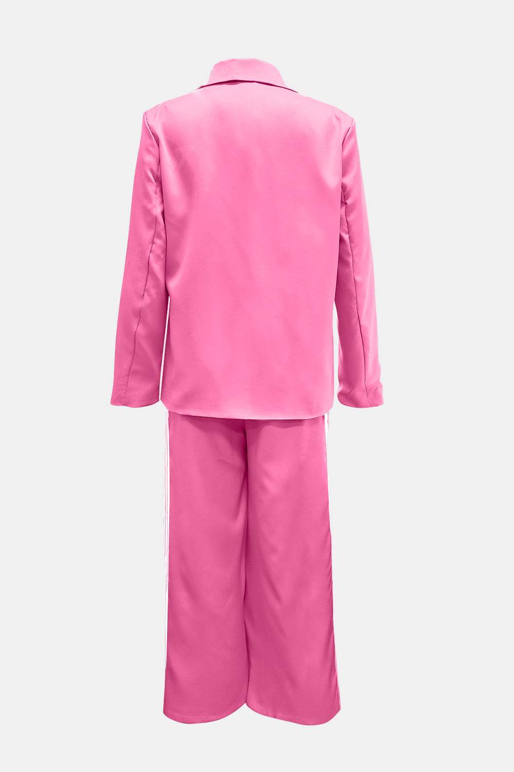 Side Striped Long Sleeve Blazer and Pants Set - Delanoir