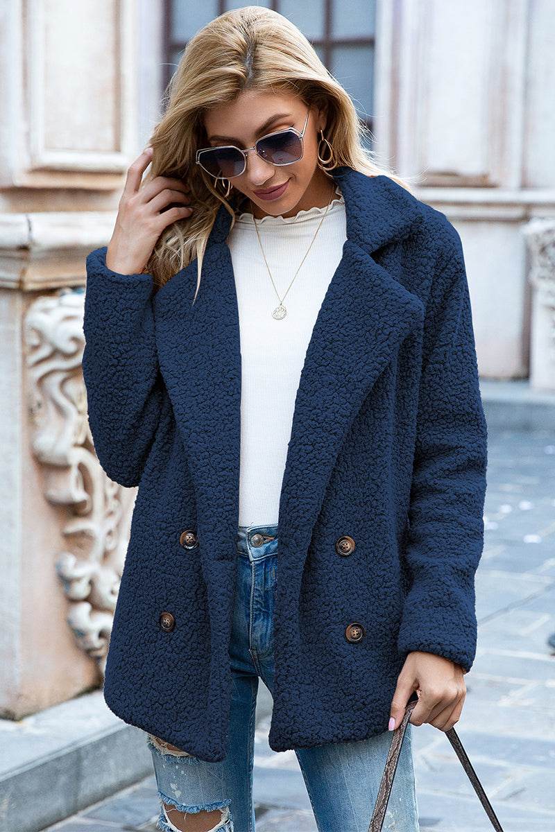 Ivy Lane Full Size Lapel Collar Sherpa Coat - Delanoir