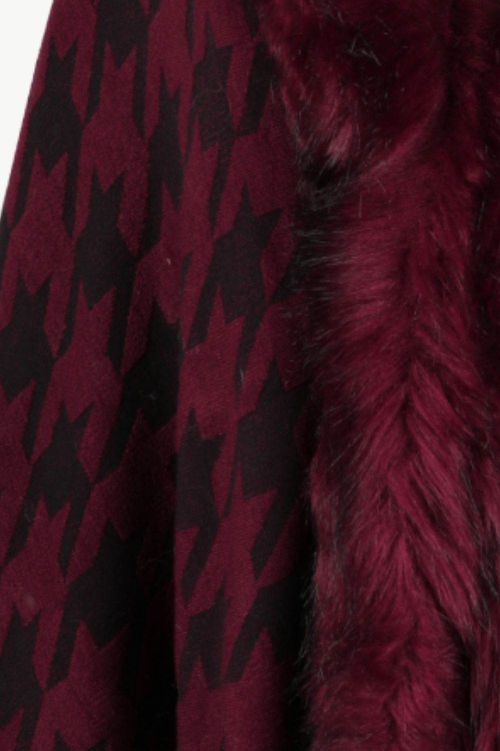 Houndstooth Fringe Hem Poncho - Delanoir