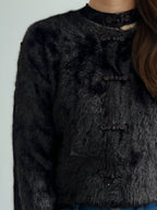 Cutout Knot Button Long Sleeve Cardigan - Delanoir