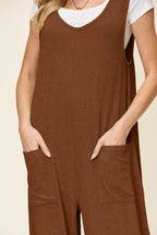 Double Take Full Size Texture Sleeveless Wide Leg Jumpsuit - Delanoir