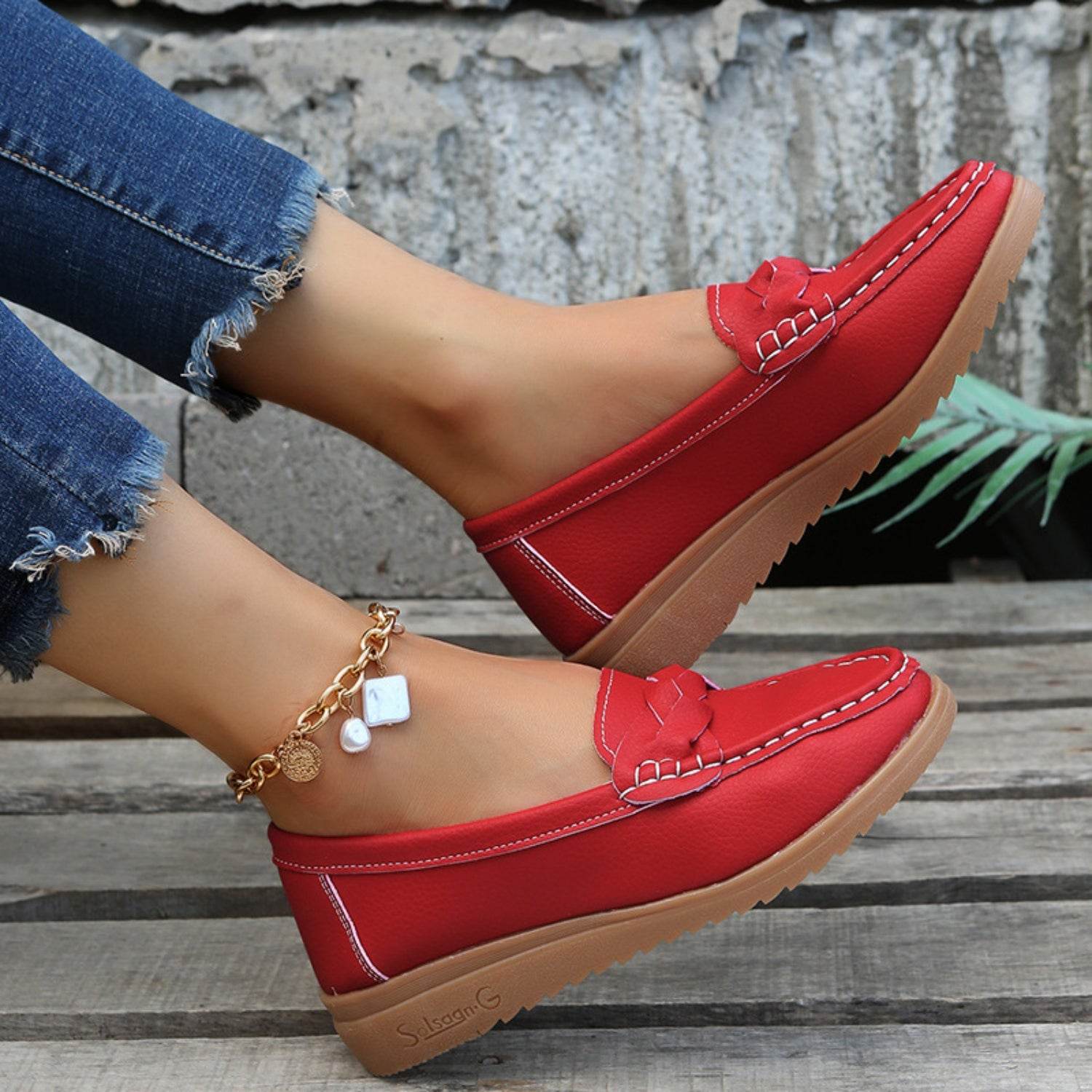 Weave Wedge Heeled Loafers - Delanoir
