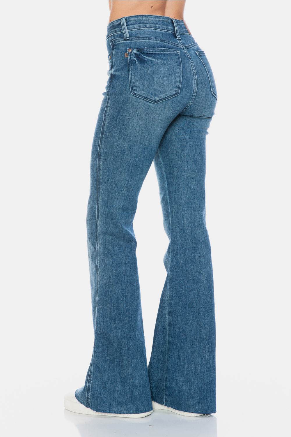 Judy Blue Full Size Tummy Control Cut Hem Flare Jeans - Delanoir