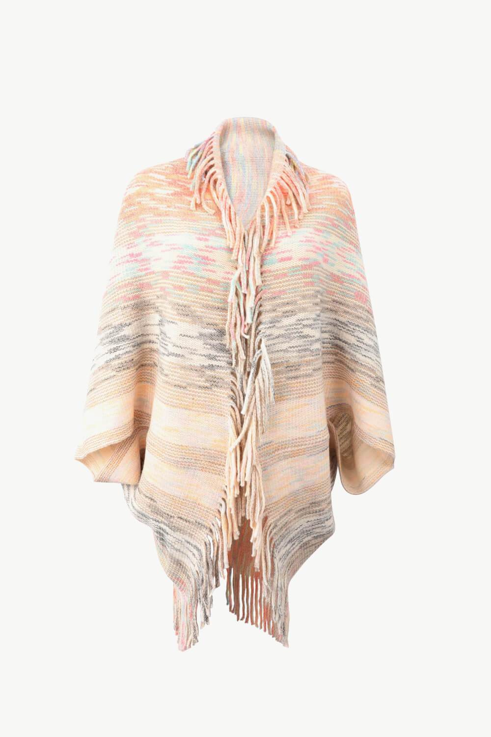 Multicolored Fringe Trim Poncho - Delanoir