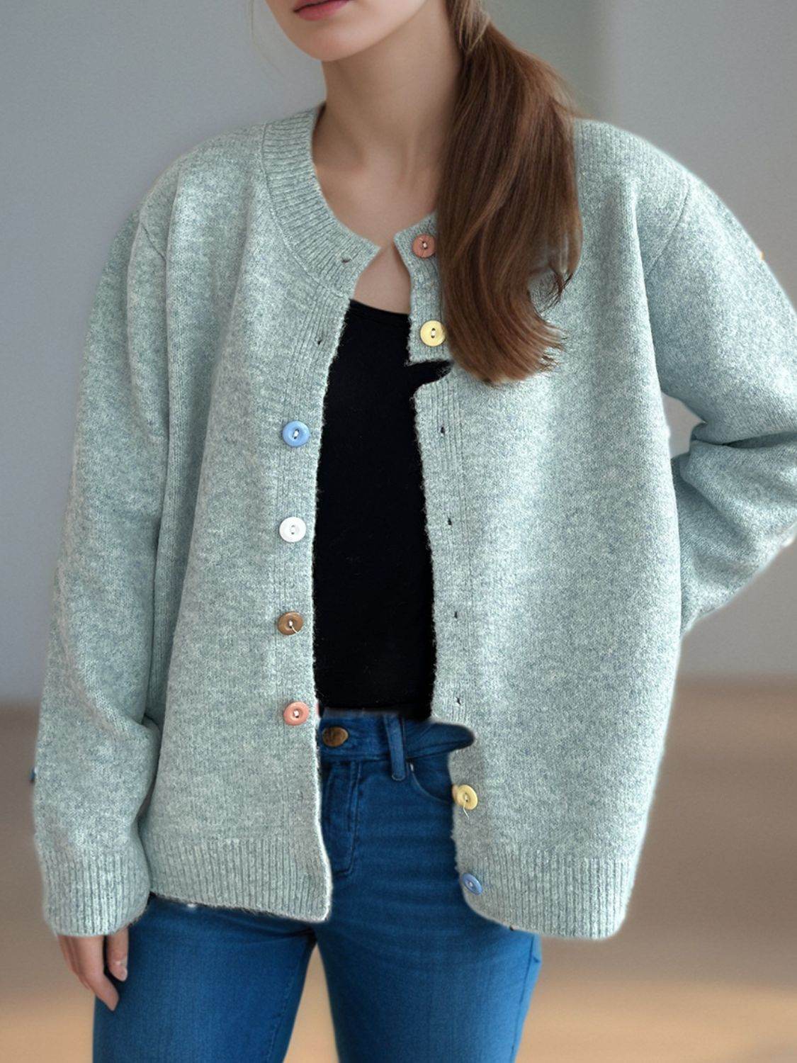 Button Down Long Sleeve Cardigan - Delanoir