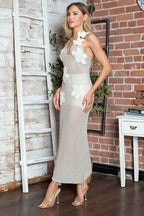 Crochet Flower Halter Neck Knit Dress - Delanoir