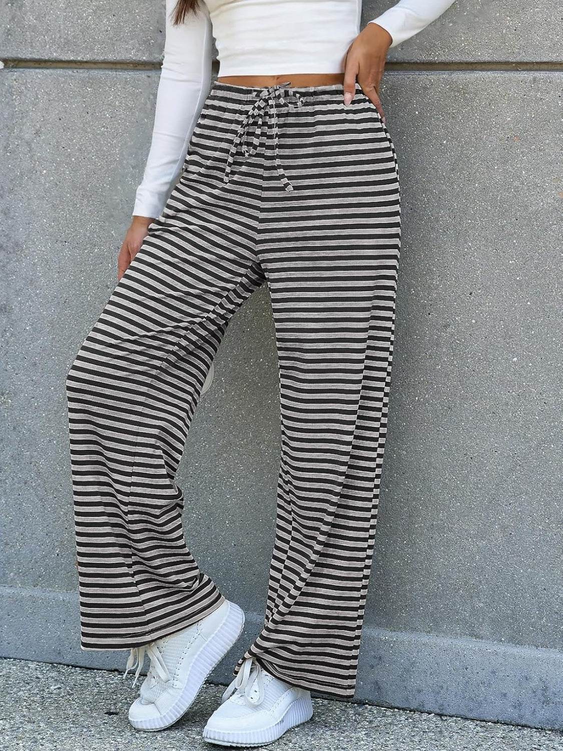 Lovelet Striped Wide Leg Pants - Delanoir