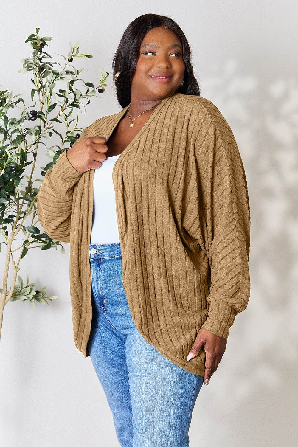 Basic Bae Full Size Ribbed Cocoon Cardigan - Delanoir