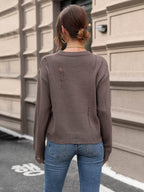 Perfee Cutout Round Neck Long Sleeve Sweater - Delanoir