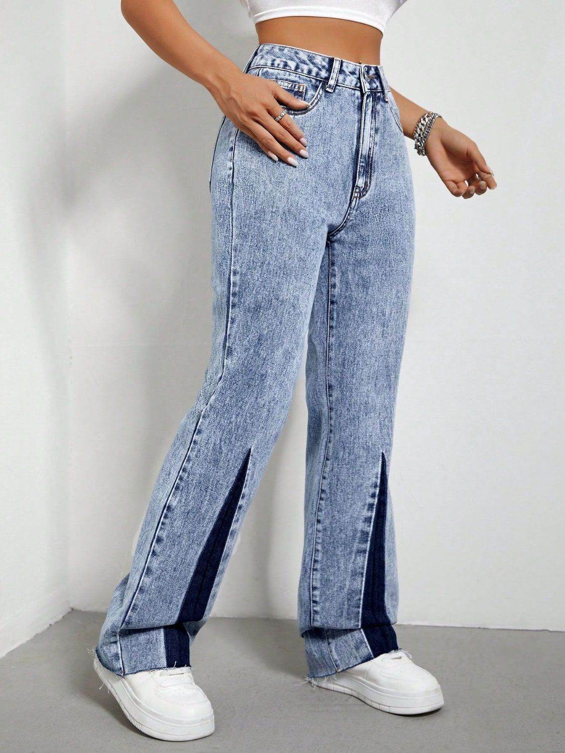 Contrast Bootcut Jeans with Pockets - Delanoir