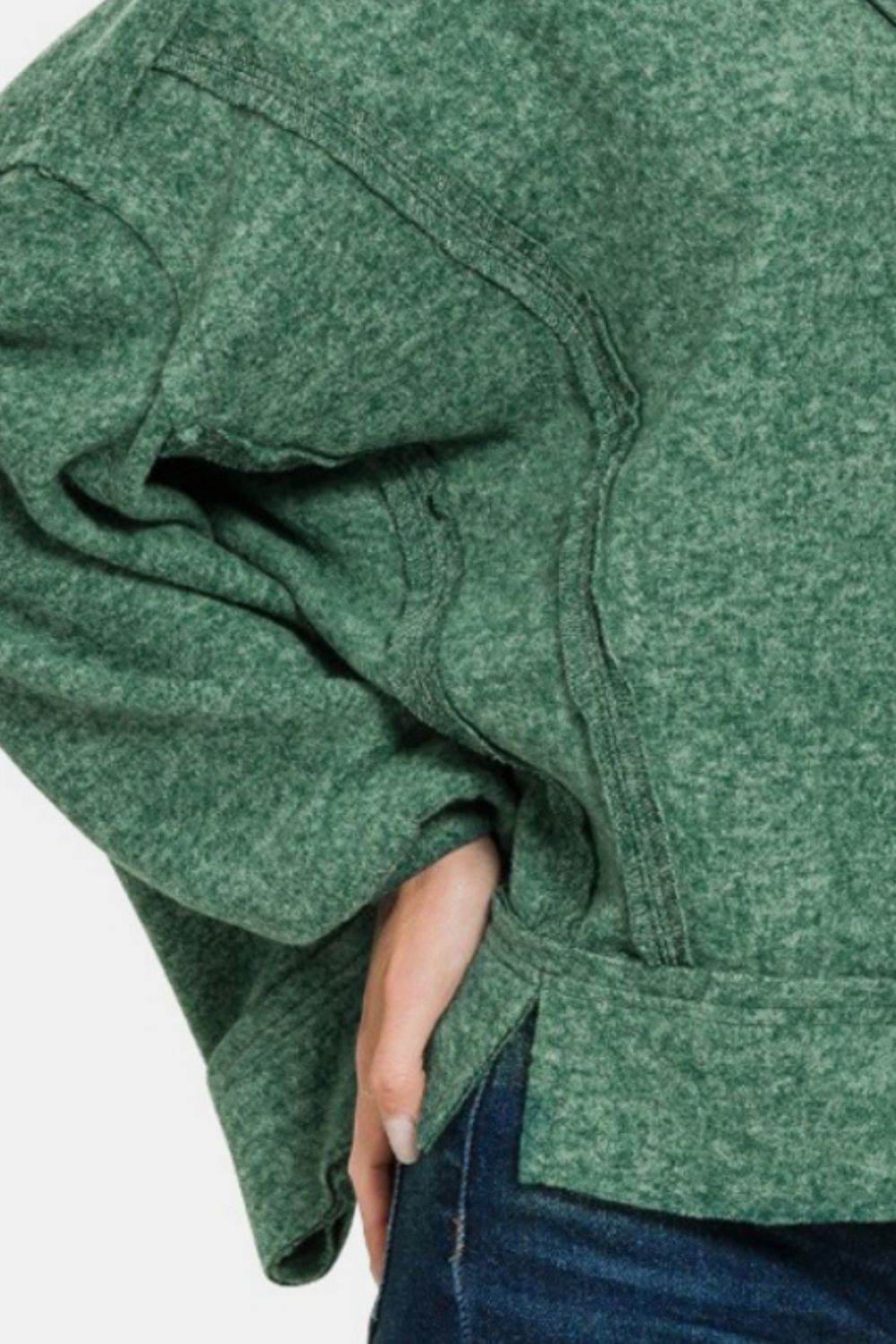 Zenana Brushed Hacci Exposed Seam Hoodie - Delanoir