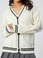Star Embroidered V-Neck Long Sleeve Cardigan - Delanoir