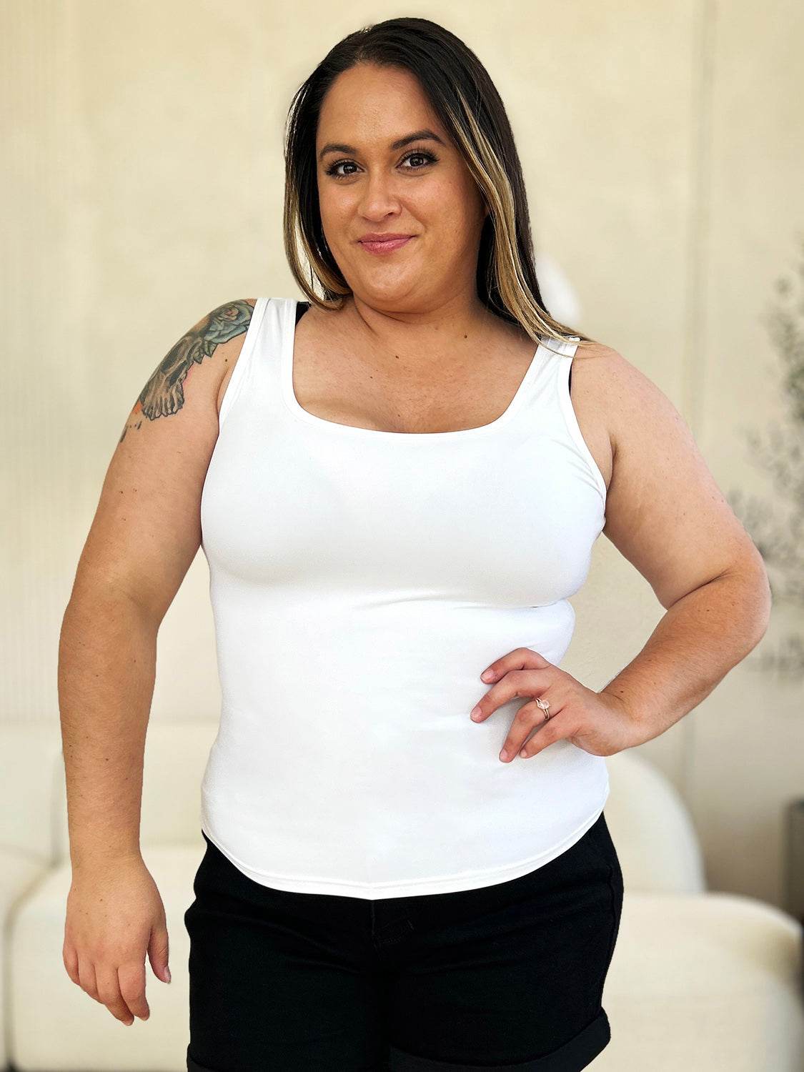 Basic Bae Full Size Square Neck Wide Strap Tank - Delanoir