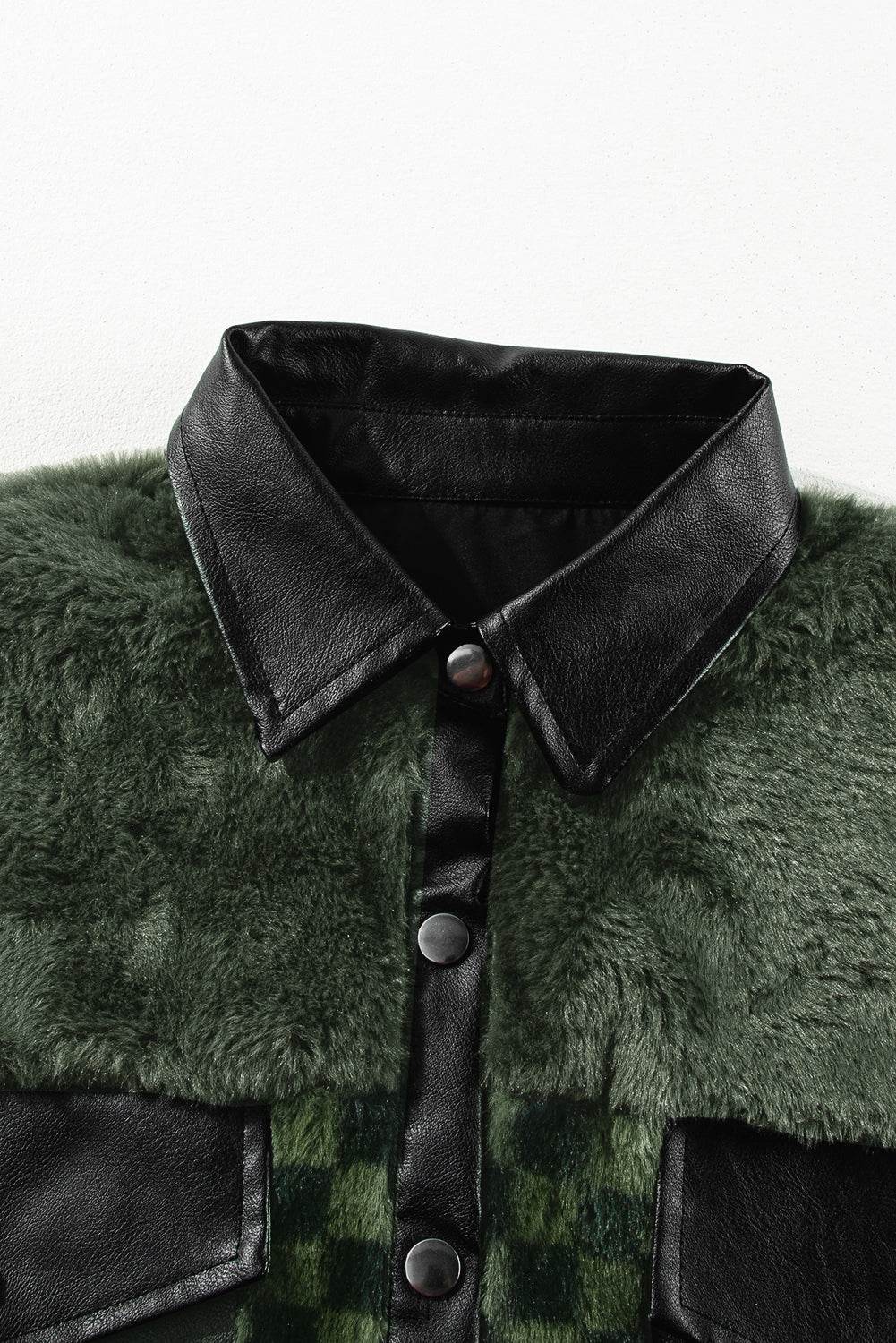 Pocketed Checkered Collared Neck Snap Down Jacket - Delanoir