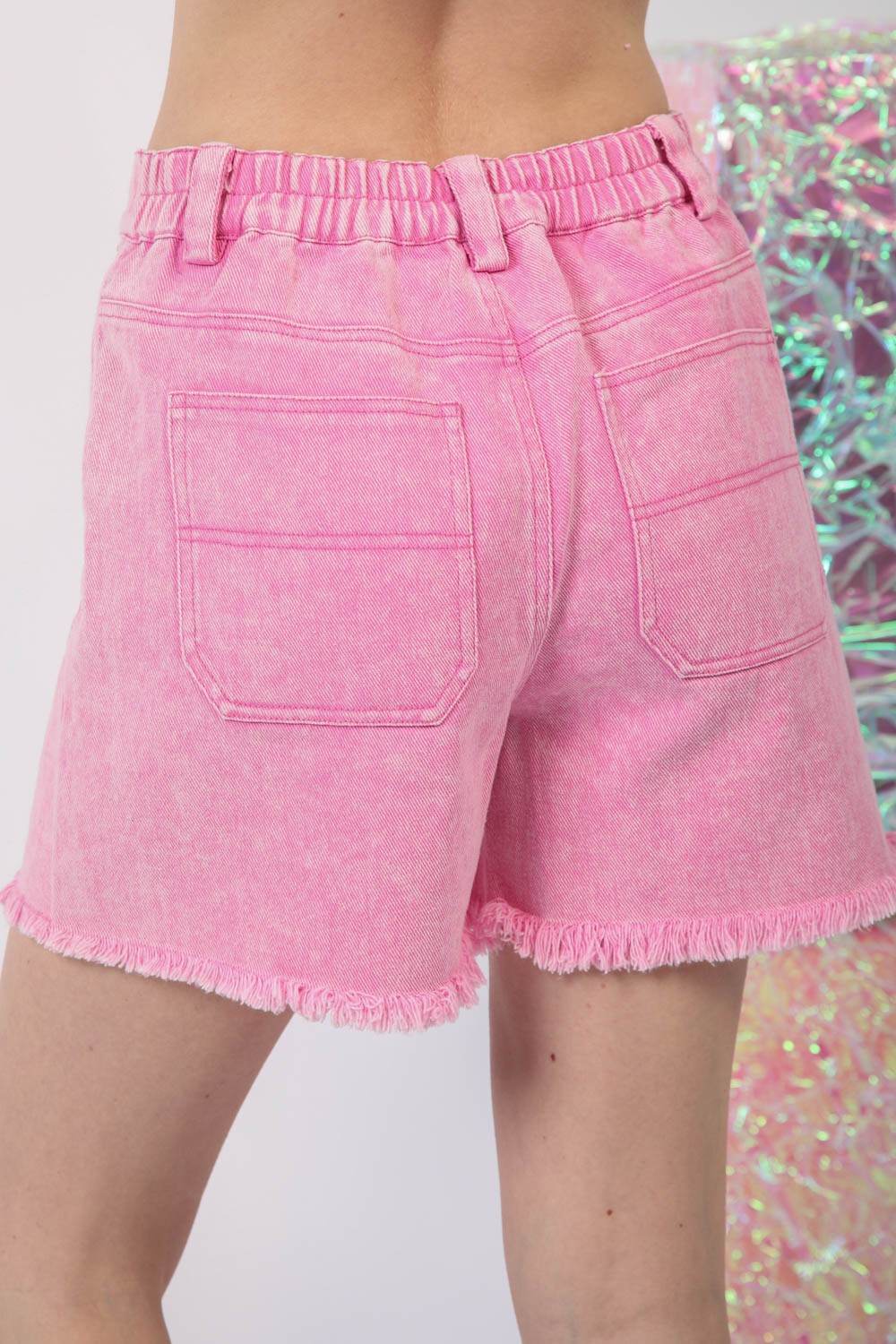 VERY J Washed Raw Hem Denim Shorts - Delanoir