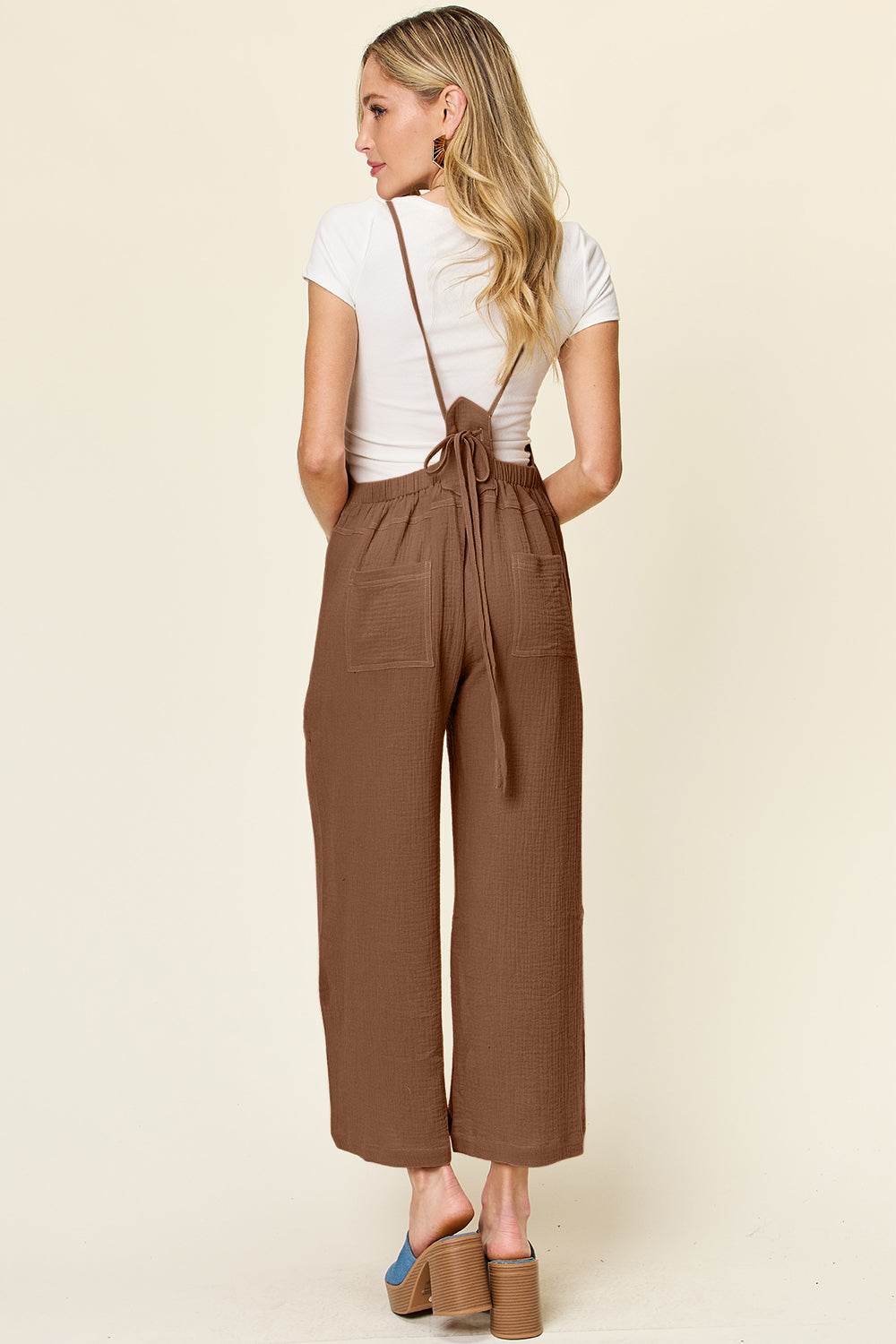 Double Take Full Size Texture Sleeveless Wide Leg Overall - Delanoir