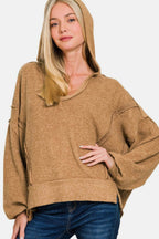 Zenana Brushed Hacci Exposed Seam Hoodie - Delanoir