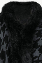 Houndstooth Fringe Hem Poncho - Delanoir