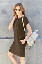 Basic Bae Full Size Round Neck Short Sleeve Dress with Pockets - Delanoir