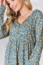 Heimish Full Size Floral Half Button Long Sleeve Blouse - Delanoir