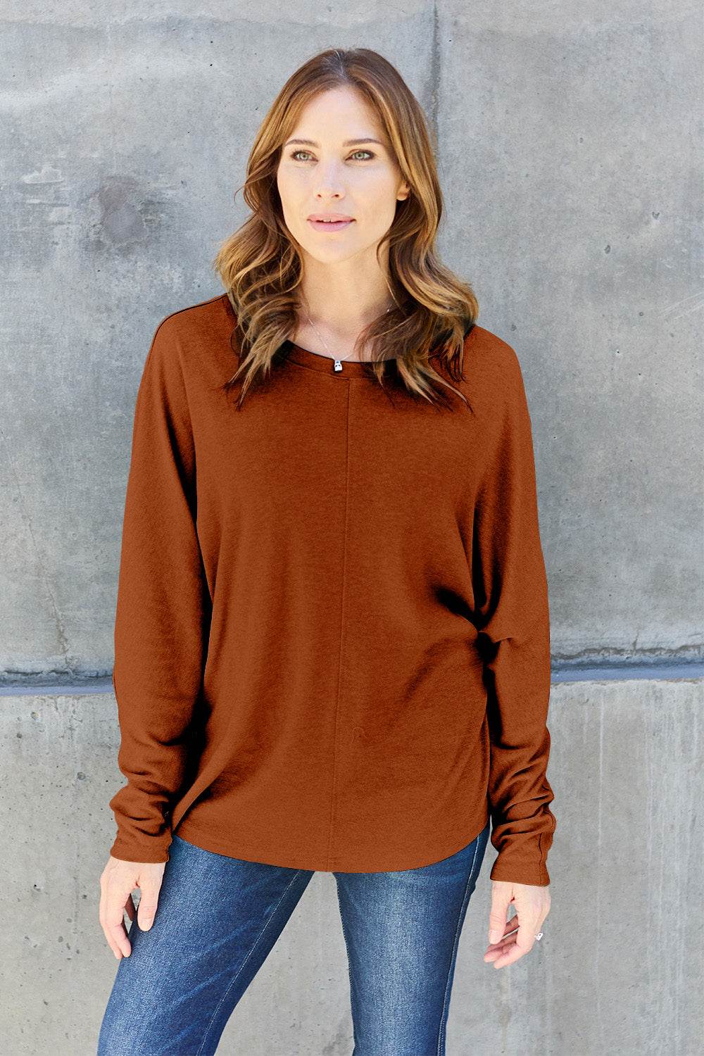 Double Take Full Size Round Neck Long Sleeve T-Shirt - Delanoir