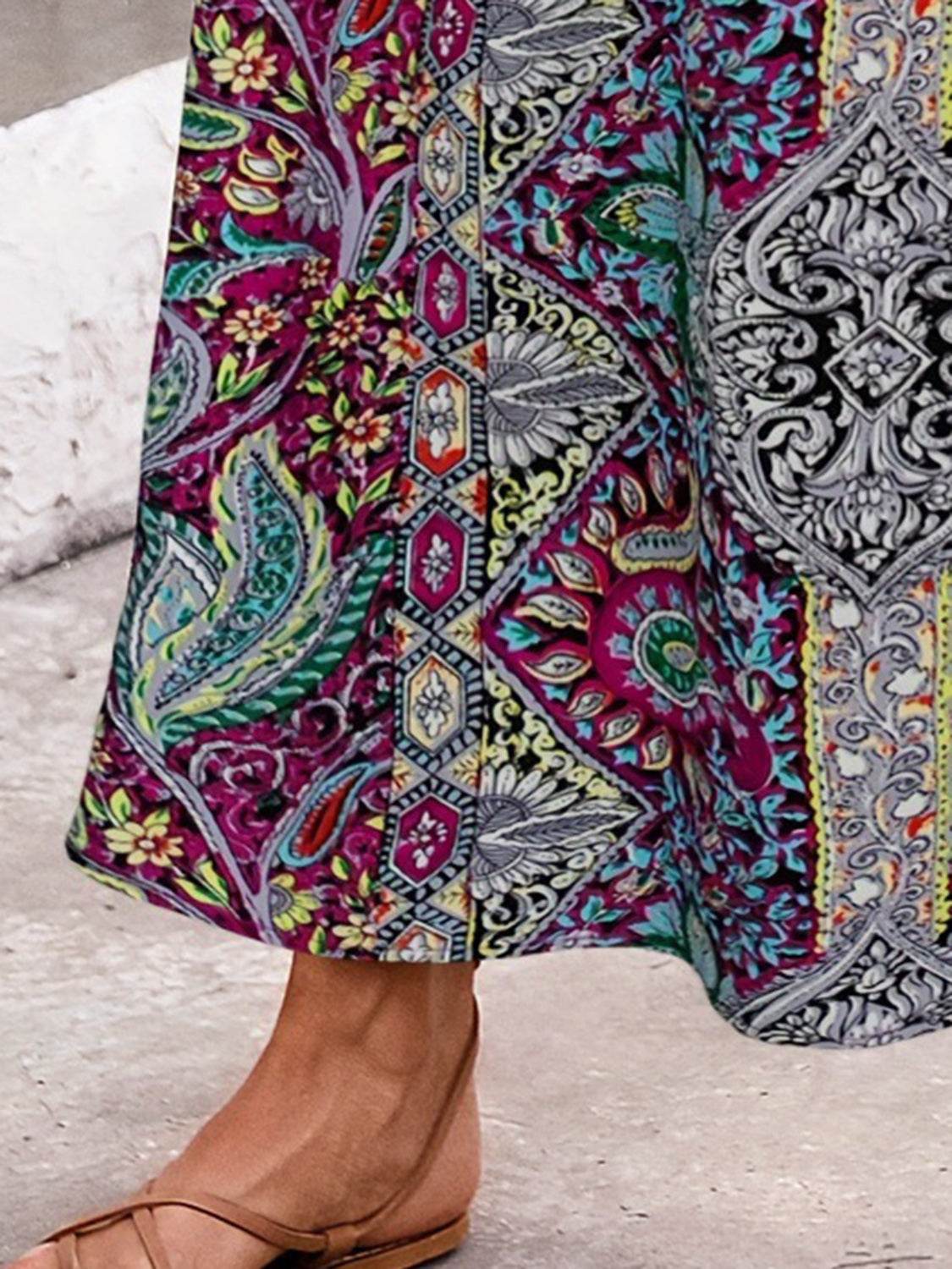 Slit Printed Elastic Waist Skirt - Delanoir
