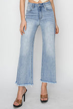RISEN High Rise Crop Wide Fray Hem Jeans - Delanoir