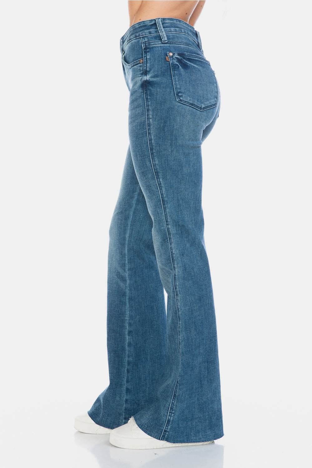 Judy Blue Full Size Tummy Control Cut Hem Flare Jeans - Delanoir