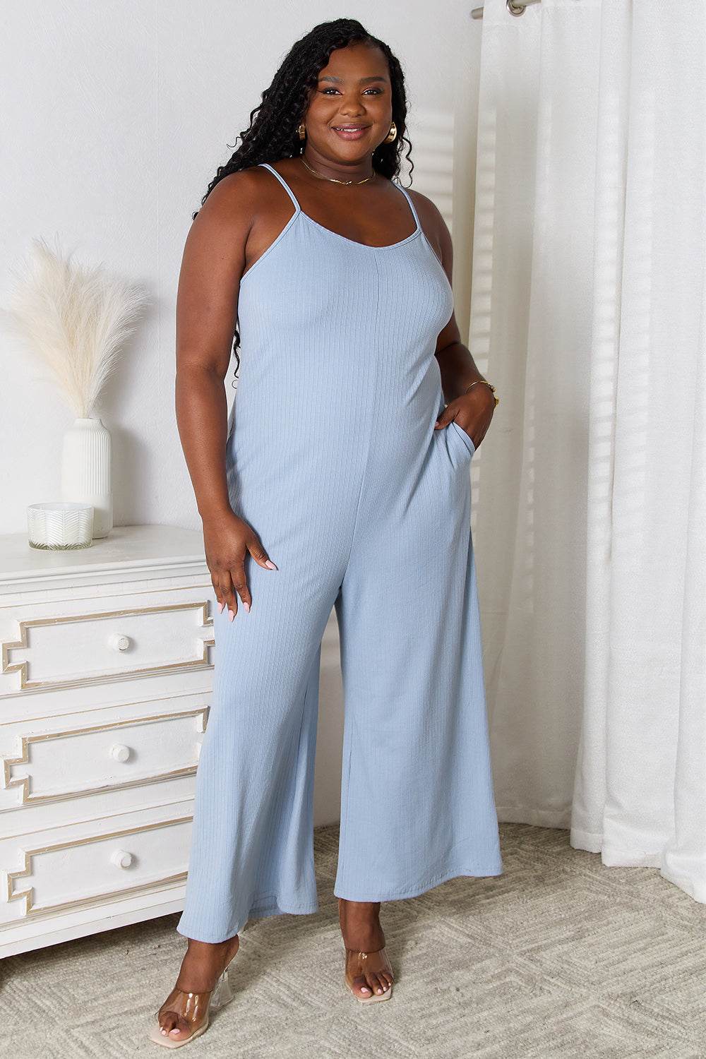 Basic Bae Full Size Spaghetti Strap V-Neck Jumpsuit - Delanoir