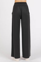 Mittoshop Stretch Banded Waist Wide Leg Pants with Pockets - Delanoir