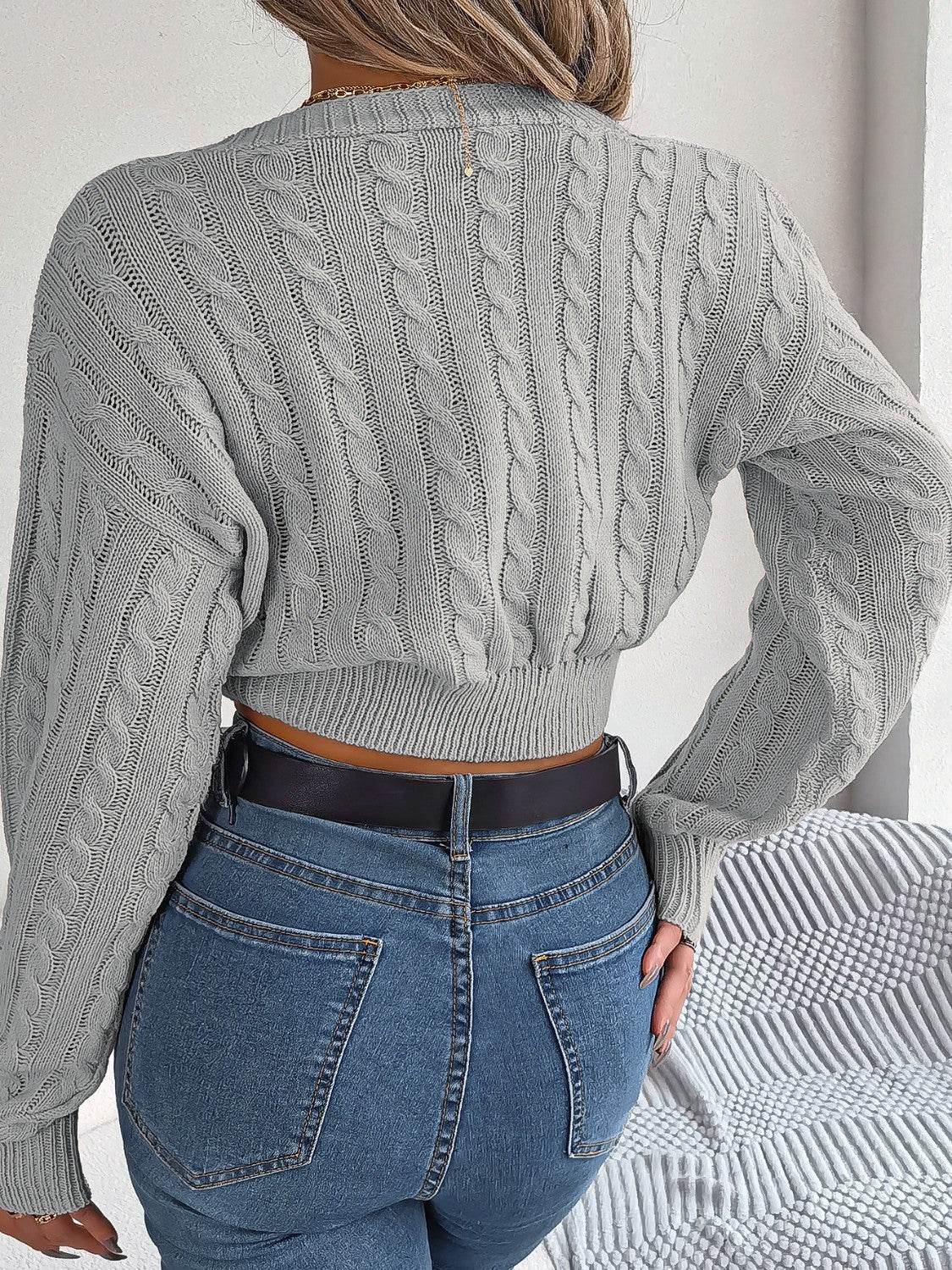 Twisted Cable-Knit V-Neck Sweater - Delanoir